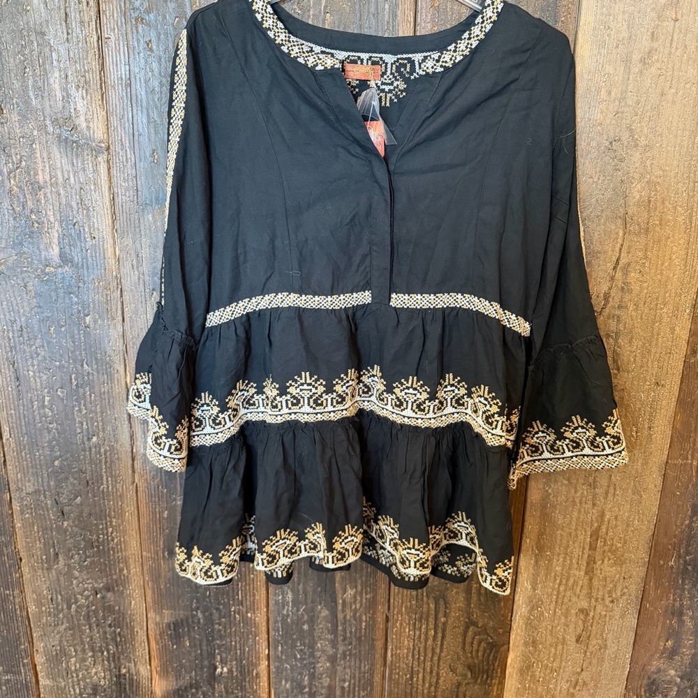 Scully Western Black Tunic with Gold Embroidery